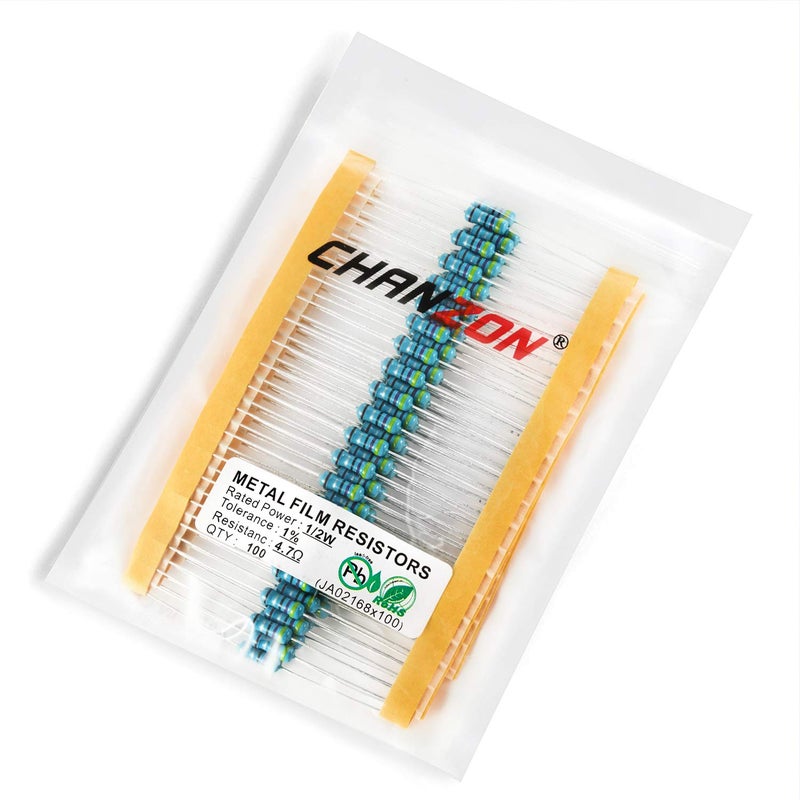 CHANZON 100pcs 1/2W (0.5W) 4.7 Ω ohm 4r7 Metal Film Fixed Resistor 0.01 ±1% Tolerance 4.7R MF Through Hole Resistors Current Limiting Rohs Certificated - Image 3