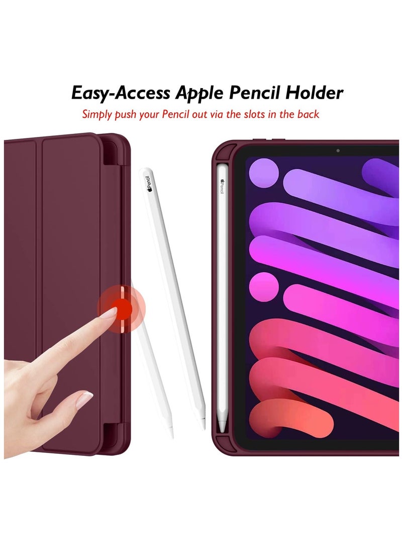 MIGOFAST IPad Mini 7 Case 2024  A17 Pro 8.3-Inch iPad Mini 7th Generation Case with Pencil Holder Trifold Stand Smart Case with Soft TPU Back Mehroon Red - Image 2