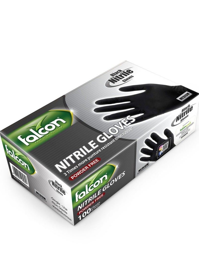 Falcon 2-in-1 Nitrile Gloves Bundle – 100 Pieces Medium + 100 Pieces Large (Black) | Powder-Free, Latex-Free, Disposable Gloves for Food Handling, Cleaning & Industrial Use - Image 2