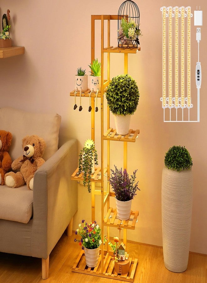 Dreyoo حامل نباتات زاوية من 6 طبقات من دريو مع أضواء نمو - أرفف داخلية بارتفاع 48 بوصة للعديد من النباتات، غرفة المعيشة، الفناء (لون الخشب) - Image 1