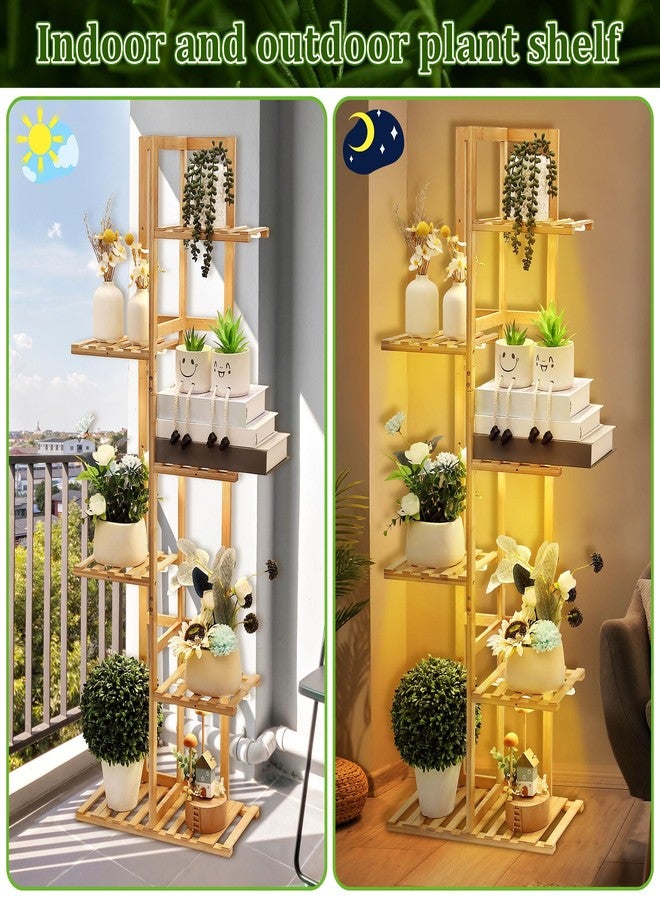 Dreyoo حامل نباتات زاوية من 6 طبقات من دريو مع أضواء نمو - أرفف داخلية بارتفاع 48 بوصة للعديد من النباتات، غرفة المعيشة، الفناء (لون الخشب) - Image 3