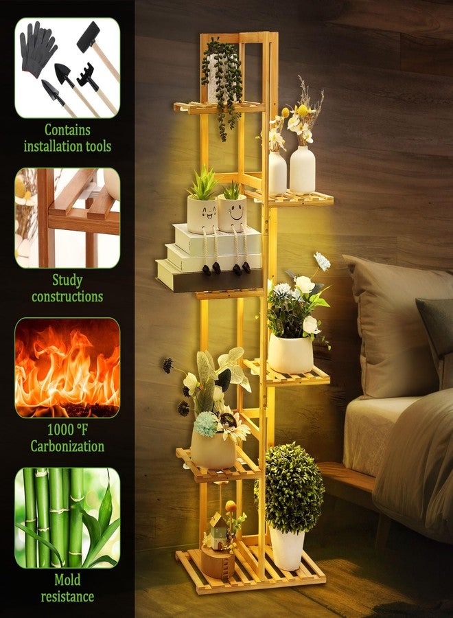 Dreyoo حامل نباتات زاوية من 6 طبقات من دريو مع أضواء نمو - أرفف داخلية بارتفاع 48 بوصة للعديد من النباتات، غرفة المعيشة، الفناء (لون الخشب) - Image 4