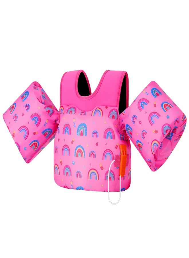 MoKo Toddler Swim Vest for Kids, Arm Floaties for Toddler 20-30-50 lbs, Water Wings with Emergency Whistle, Cute Arm Band Pool Floaties Swim Training Equipment for Beach, Pool, Deep Pink Rainbow - Image 1