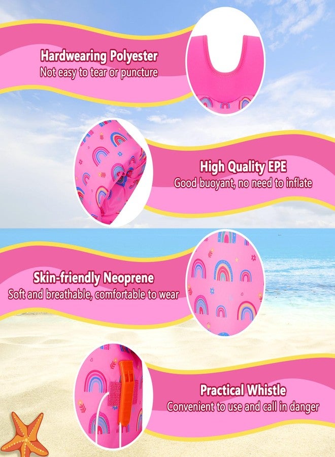 MoKo Toddler Swim Vest for Kids, Arm Floaties for Toddler 20-30-50 lbs, Water Wings with Emergency Whistle, Cute Arm Band Pool Floaties Swim Training Equipment for Beach, Pool, Deep Pink Rainbow - Image 2