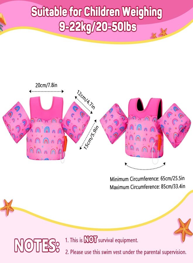 MoKo Toddler Swim Vest for Kids, Arm Floaties for Toddler 20-30-50 lbs, Water Wings with Emergency Whistle, Cute Arm Band Pool Floaties Swim Training Equipment for Beach, Pool, Deep Pink Rainbow - Image 3