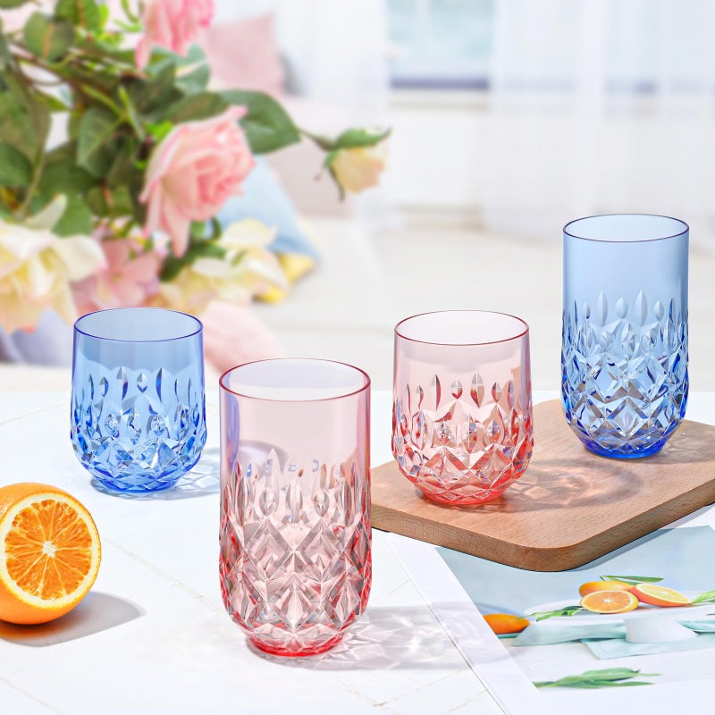 SKLENICE Acrylic Drinking Glasses Set of 12 Blue Mixed Drinks Glassware Unbreakable Palstic Tumbler and Rocks Glass Set 6pcs 18oz Highball and 6pcs 12 oz Cocktail Glasses for Cocktail Iced Coffee Beer Whiske - Image 4