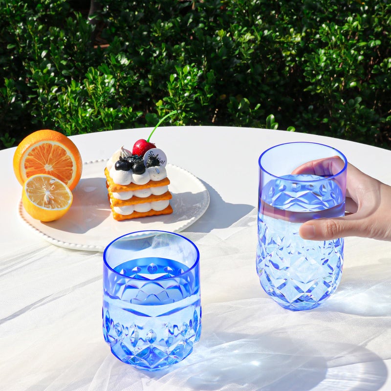 SKLENICE Acrylic Drinking Glasses Set of 12 Blue Mixed Drinks Glassware Unbreakable Palstic Tumbler and Rocks Glass Set 6pcs 18oz Highball and 6pcs 12 oz Cocktail Glasses for Cocktail Iced Coffee Beer Whiske - Image 5