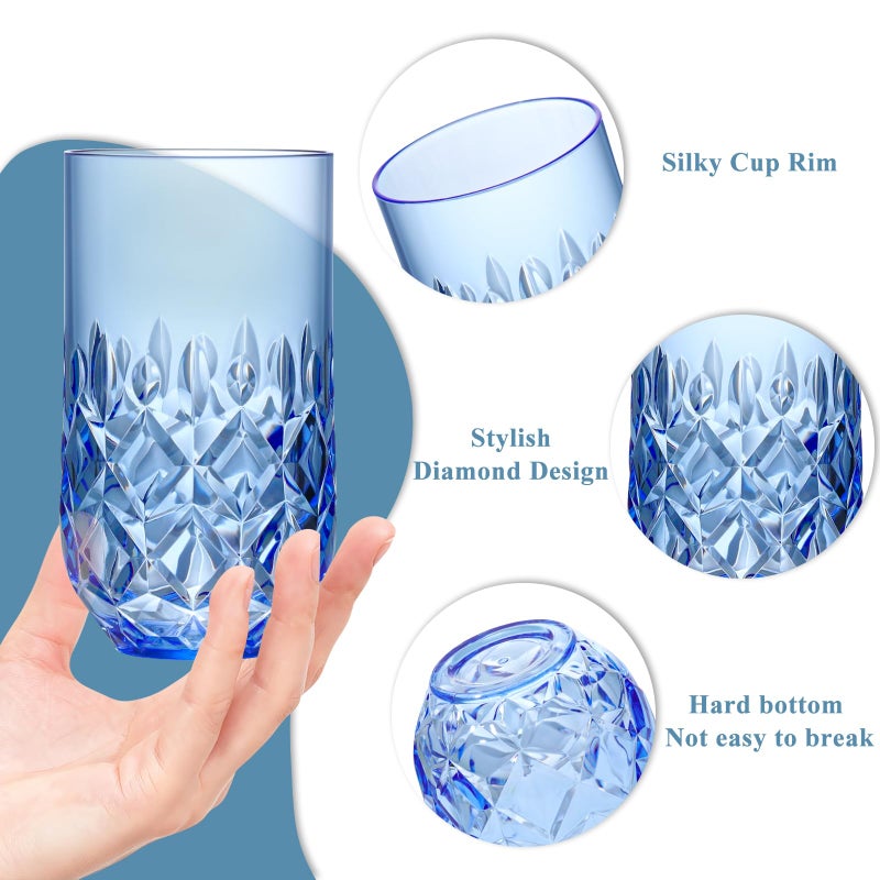 SKLENICE Acrylic Drinking Glasses Set of 12 Blue Mixed Drinks Glassware Unbreakable Palstic Tumbler and Rocks Glass Set 6pcs 18oz Highball and 6pcs 12 oz Cocktail Glasses for Cocktail Iced Coffee Beer Whiske - Image 3
