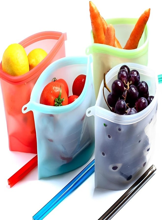 MOBDESK Reusable Food Storage Bags, Ziplock Food Storage Bag, Sandwich Bags, Lunch Snack Bags, Makeup Travel Home Organization Freeze Organizer Vegetables Bag Fruits Pouches Pack of 4 - Image 4