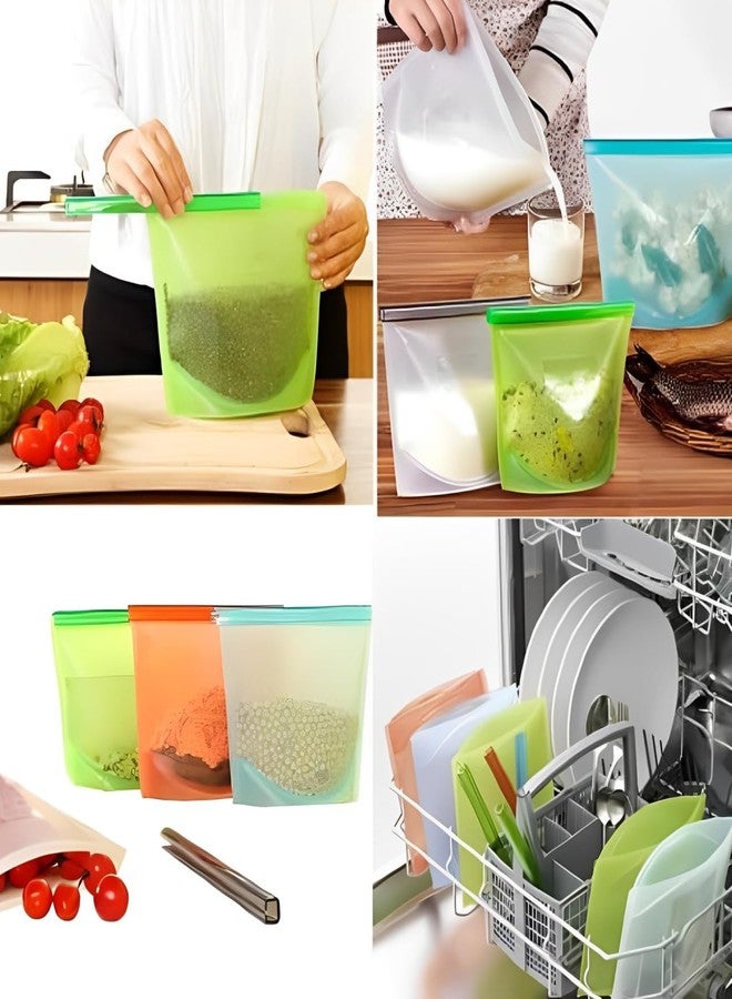 MOBDESK Reusable Food Storage Bags, Ziplock Food Storage Bag, Sandwich Bags, Lunch Snack Bags, Makeup Travel Home Organization Freeze Organizer Vegetables Bag Fruits Pouches Pack of 4 - Image 3