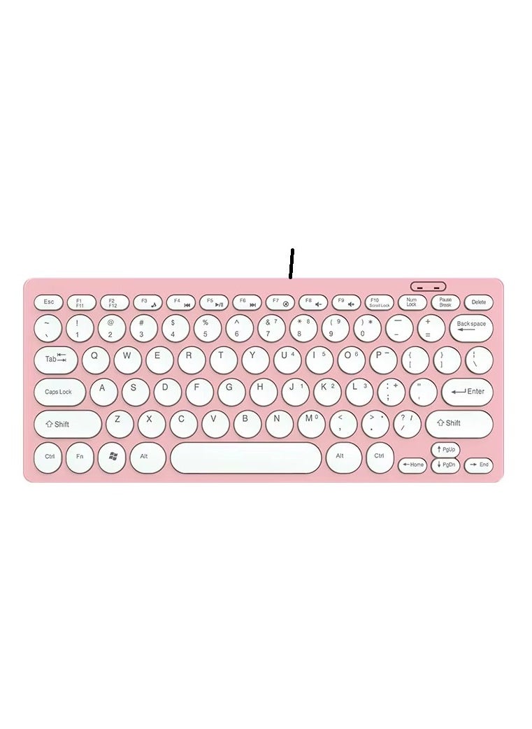 جيرتك - لوحة مفاتيح Jertech DK500 USB صغيرة صامتة، لوحة مفاتيح سلكية مريحة للمكتب - 78 غطاء مفاتيح مستدير نحيف - العربية والإنجليزية | وردي - Image 1