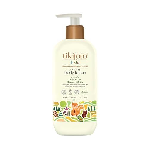 Tikitoro Kids Soothing Body Lotion | Pediatrician Approved | Moisturizes, Soothes & Nourishes Skin |100% Vegan with Avocado, Cocoa Butter, Kashmiri Saffron Extract |Daily Use (Age: 4+ Years) (300 x 1) - Image 1