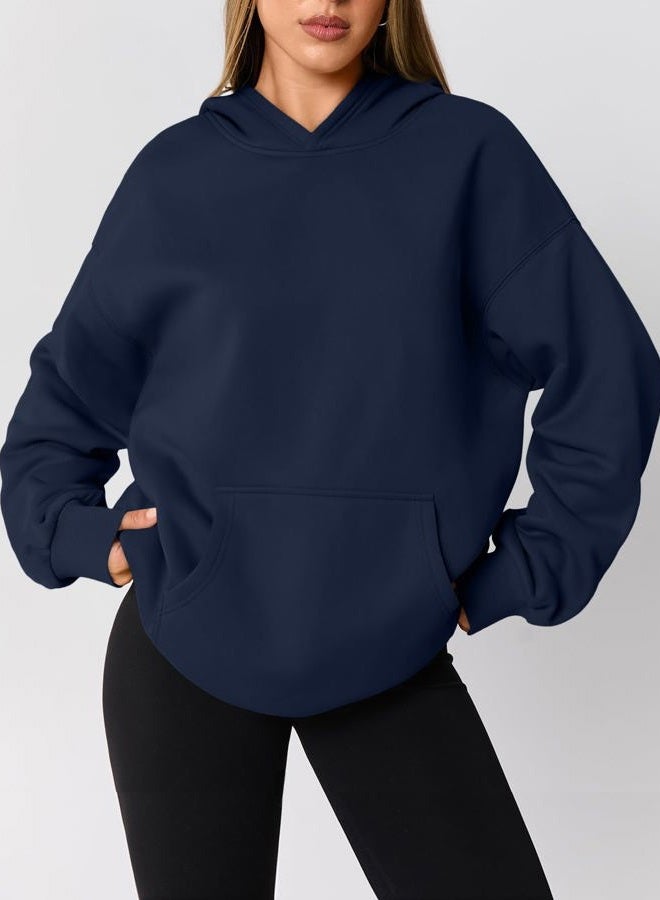 AUTOMET Womens Oversized Hoodies Fleece Sweatshirts Fall Fashion 2025 Pullover Winter Clothes Outfits, Navy, S - Image 2