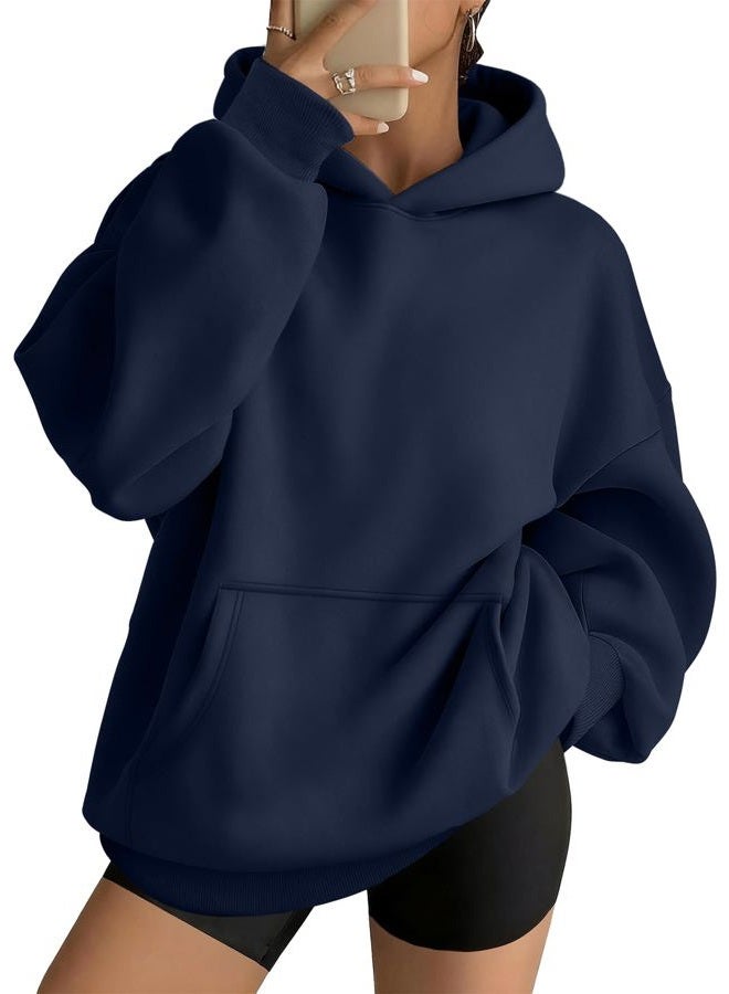 AUTOMET Womens Oversized Hoodies Fleece Sweatshirts Fall Fashion 2025 Pullover Winter Clothes Outfits, Navy, S - Image 1