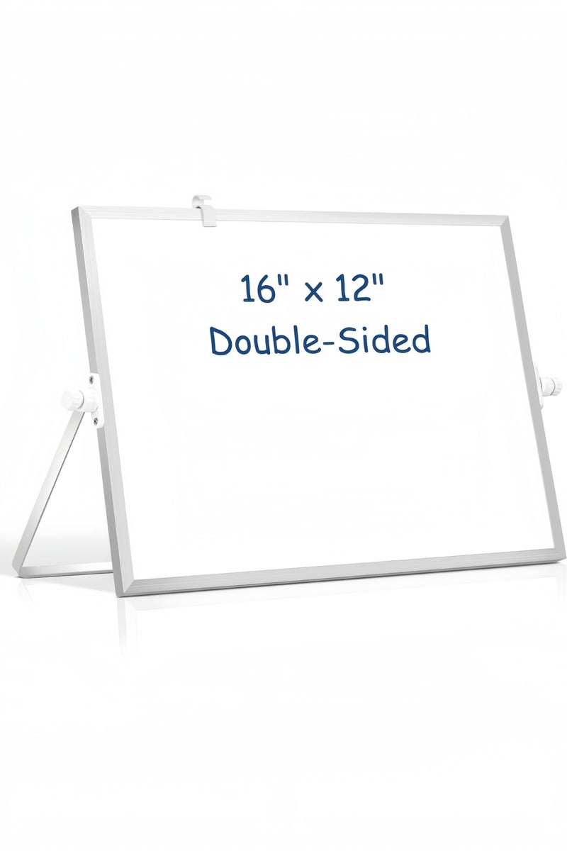 GGEROU لوحة بيضاء قابلة للمسح الجاف مزدوجة الوجه مع حامل، لوحة بيضاء محمولة 12*16" - Image 1