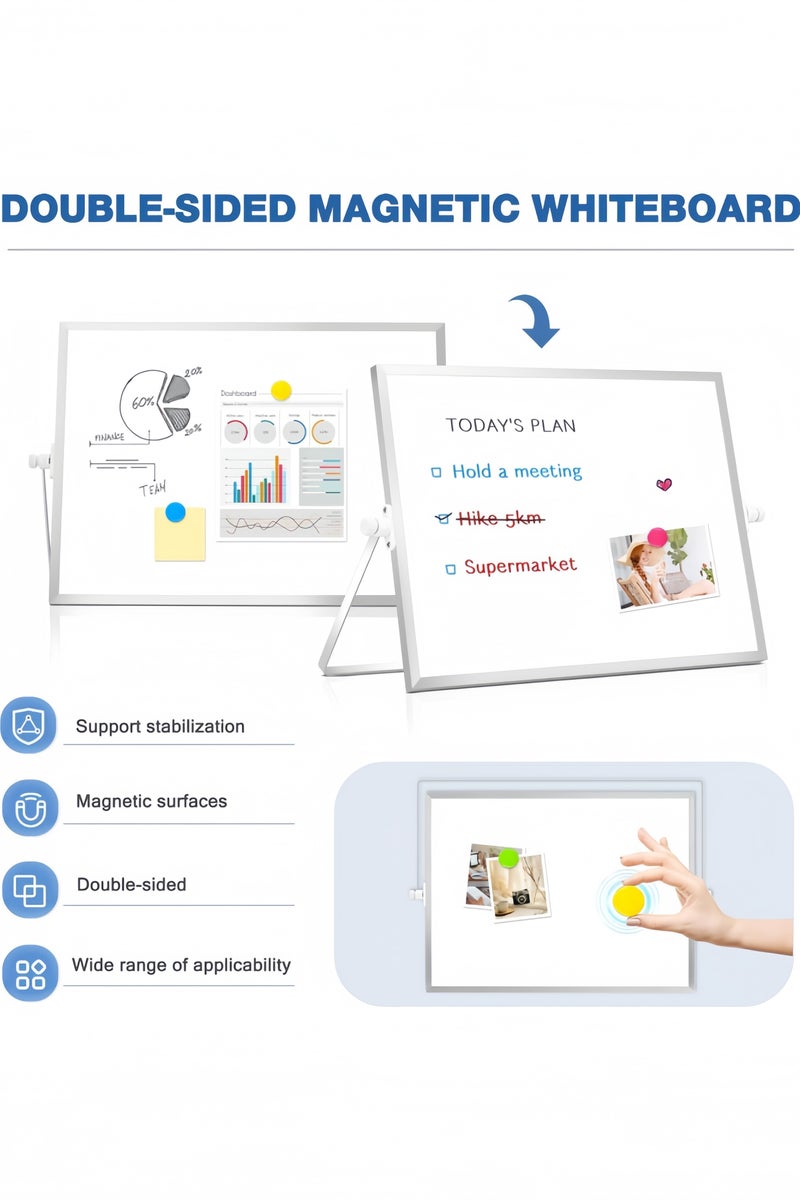 GGEROU لوحة بيضاء قابلة للمسح الجاف مزدوجة الوجه مع حامل، لوحة بيضاء محمولة 12*16" - Image 3