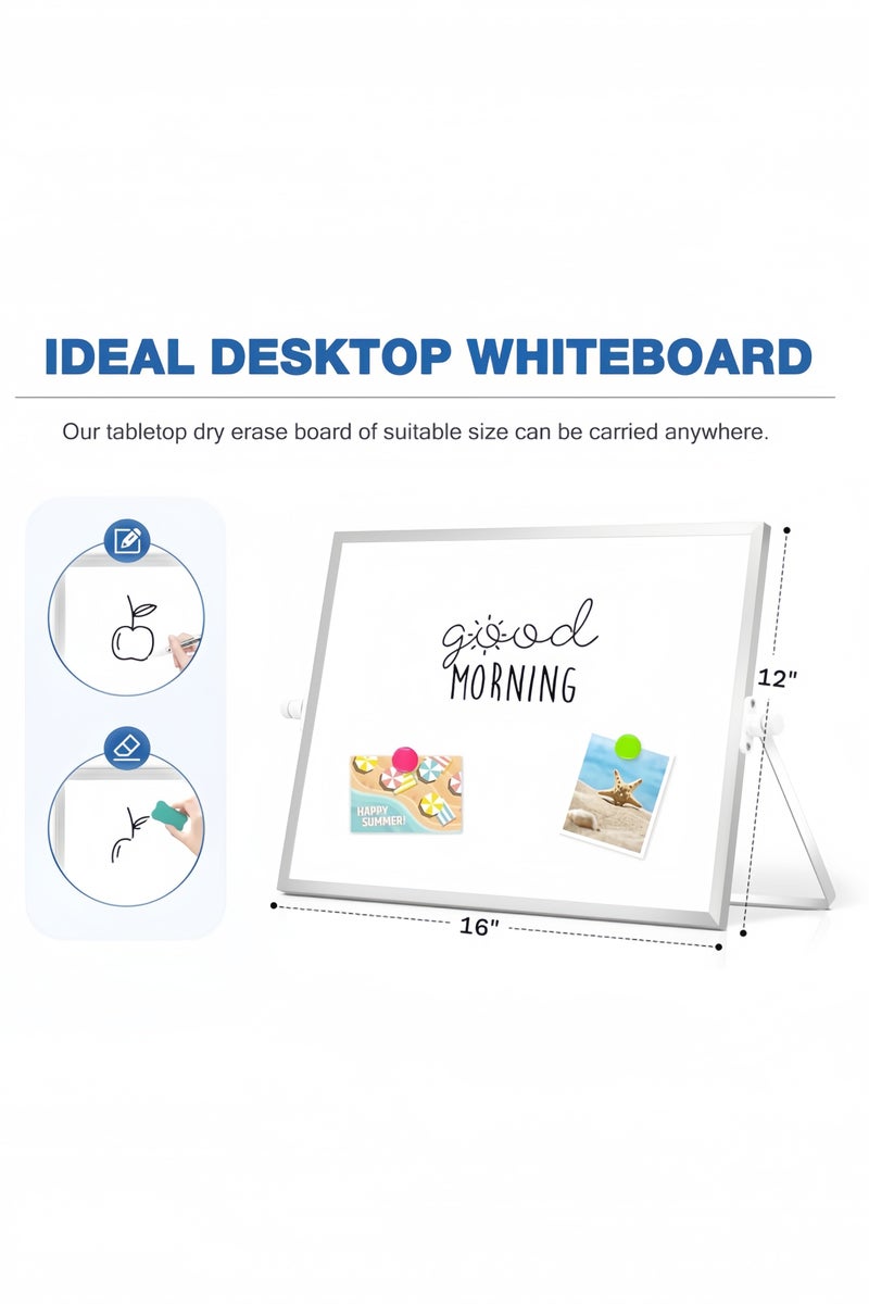 GGEROU لوحة بيضاء قابلة للمسح الجاف مزدوجة الوجه مع حامل، لوحة بيضاء محمولة 12*16" - Image 4
