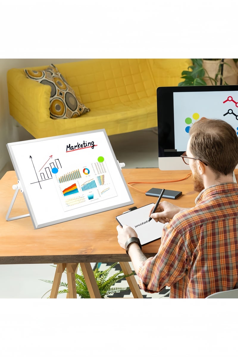 GGEROU لوحة بيضاء قابلة للمسح الجاف مزدوجة الوجه مع حامل، لوحة بيضاء محمولة 12*16" - Image 5