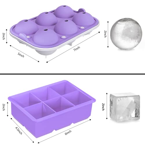 ROTTAY Ice Cube Trays (Set of 2), Sphere Ice Ball Maker with Lid & Large Square Ice Cube Maker for Whiskey, Cocktails and Homemade, Keep Drinks Chilled Purple - Image 5