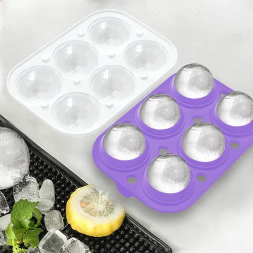 ROTTAY Ice Cube Trays (Set of 2), Sphere Ice Ball Maker with Lid & Large Square Ice Cube Maker for Whiskey, Cocktails and Homemade, Keep Drinks Chilled Purple - Image 3