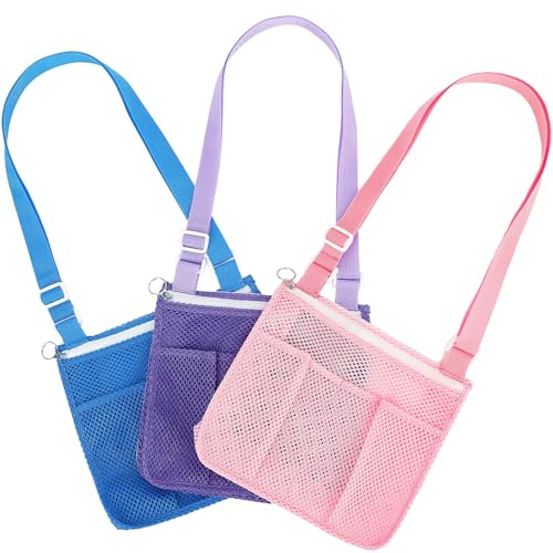 Fammart Mesh Beach Bag Large Beach Tote with Zipper Pocket Toys Pool Bag for Family Travel Vacation Cruise Essentials Small 3PCS Pink Purple Blue - Image 1