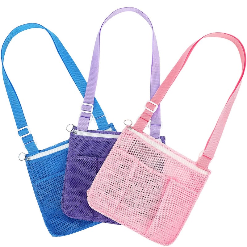 Fammart Mesh Beach Bag Large Beach Tote with Zipper Pocket Toys Pool Bag for Family Travel Vacation Cruise Essentials Small 3PCS Pink Purple Blue - Image 2