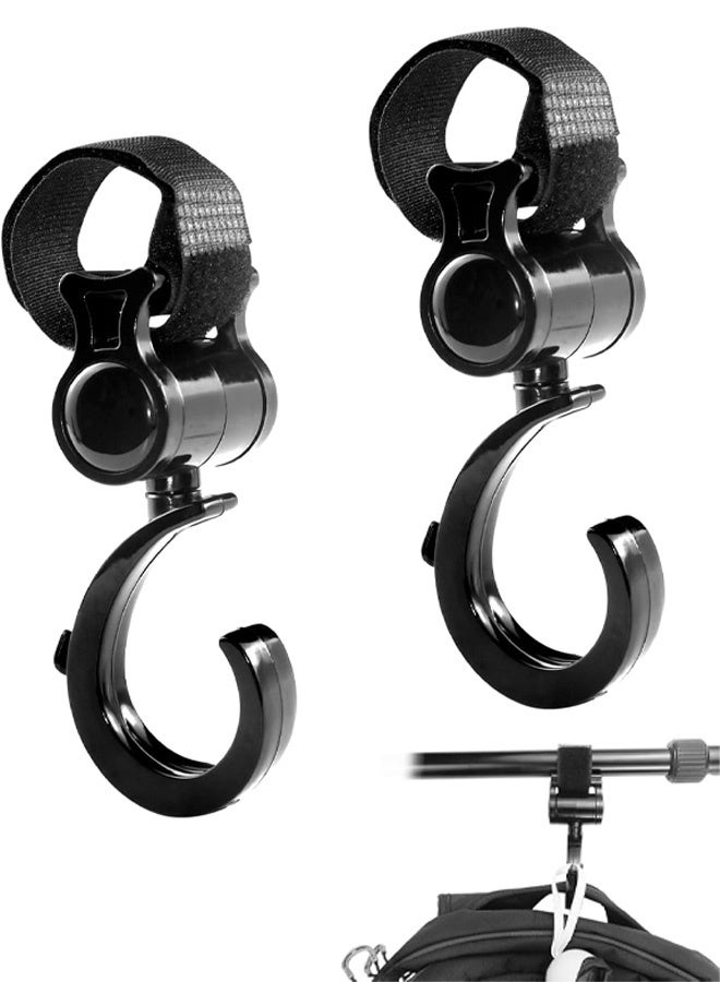 2 PCS Walker Hook Hanging, 360° Rotation Multipurpose Stroller Hooks for Hanging Diaper Bags, Baby Stroller Wheelchair Hanger Clip Accessories, for Walker, Shopping Cart, Car Back Seat - Image 1