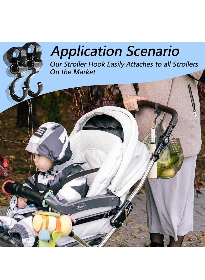 2 PCS Walker Hook Hanging, 360° Rotation Multipurpose Stroller Hooks for Hanging Diaper Bags, Baby Stroller Wheelchair Hanger Clip Accessories, for Walker, Shopping Cart, Car Back Seat - Image 3