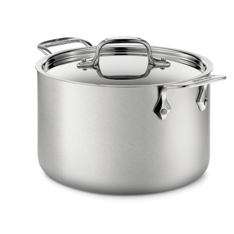 All-Clad AllClad D5 5Ply Brushed Stainless Steel Soup Pot 4 Quart Induction Oven Broiler Safe 600F Pots and Pans Cookware Silver 