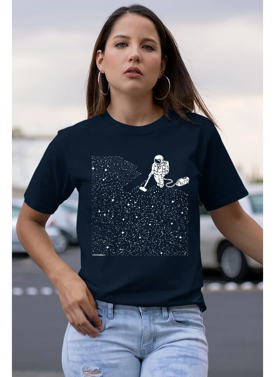 Rock&Roll Rock & Roll Astronaut with Broom Navy Blue Short Sleeve Women's T-Shirt