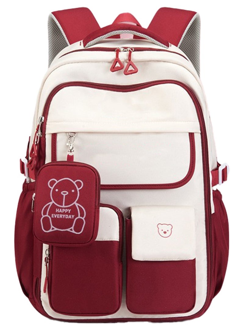 سكاي فيو حقيبة ظهر SKY VIEW للأطفال للبنات والأولاد، خفيفة الوزن، بفتحة جانبية، حقيبة مدرسية ابتدائية، حقيبة ظهر مدرسية لطيفة على شكل دب كرتوني بسعة كبيرة، حقيبة ظهر مدرسية للكمبيوتر المحمول للمراهقين والطلاب، باللون الأحمر