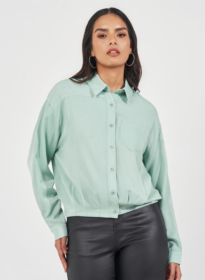 Styli Solid Elasticated Hem Relaxed Fit Blouson Shirt - Image 1
