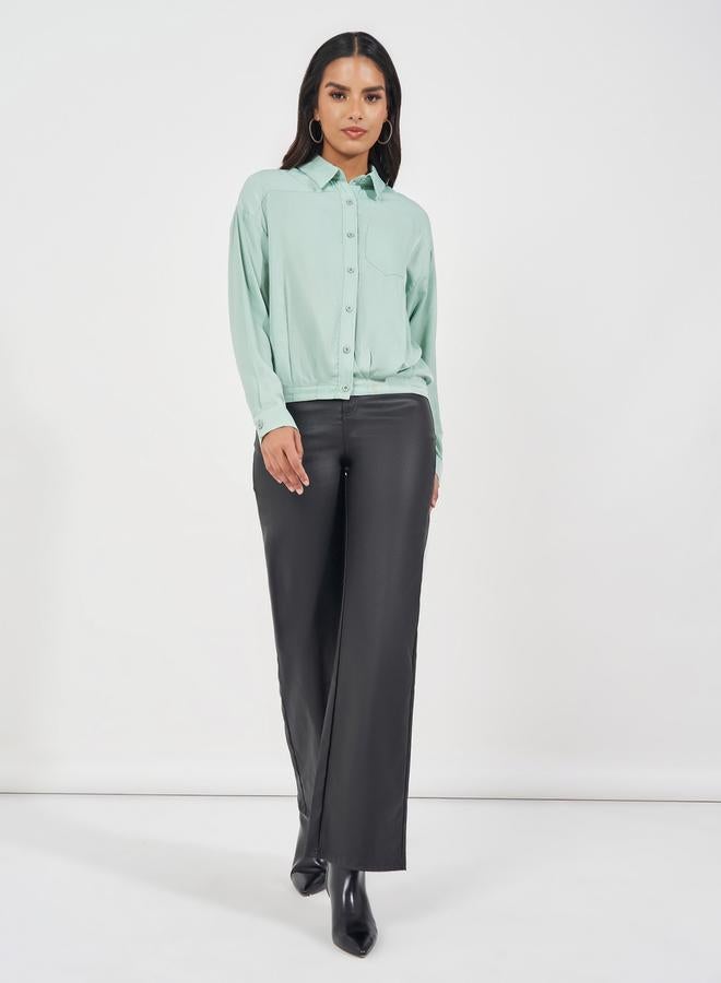 Styli Solid Elasticated Hem Relaxed Fit Blouson Shirt - Image 2
