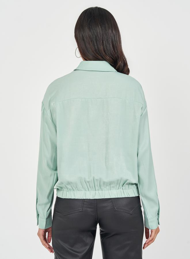 Styli Solid Elasticated Hem Relaxed Fit Blouson Shirt - Image 4