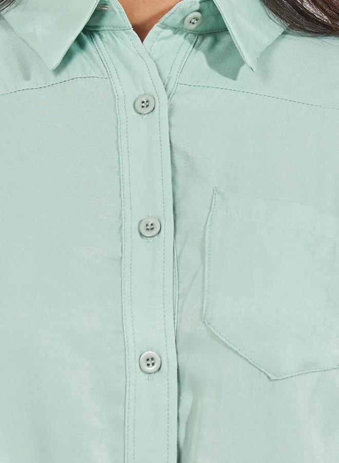 Styli Solid Elasticated Hem Relaxed Fit Blouson Shirt