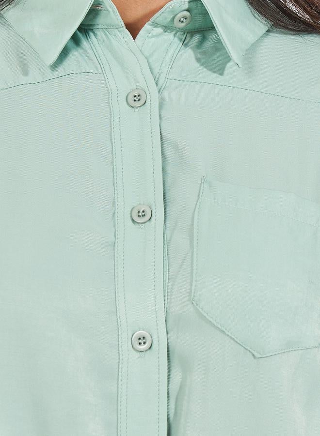 Styli Solid Elasticated Hem Relaxed Fit Blouson Shirt - Image 3
