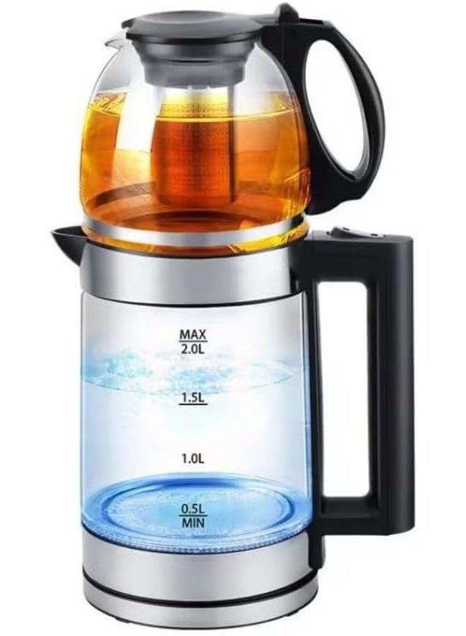 JAMAKY JMK9510 2L Double Electric Kettle with 800ml Teapot and Anti-Heat Filter Handles - Image 1