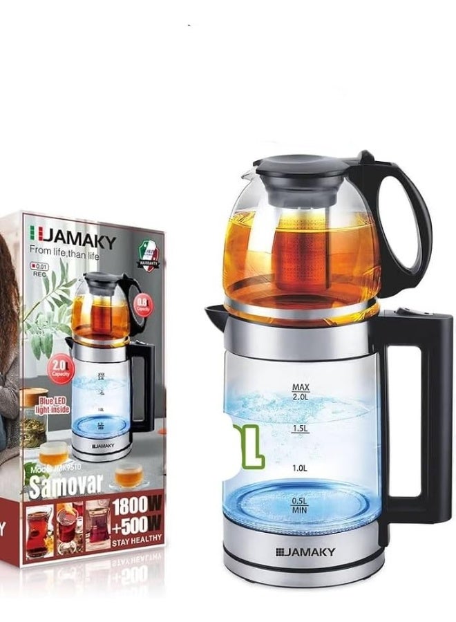 JAMAKY JMK9510 2L Double Electric Kettle with 800ml Teapot and Anti-Heat Filter Handles - Image 3
