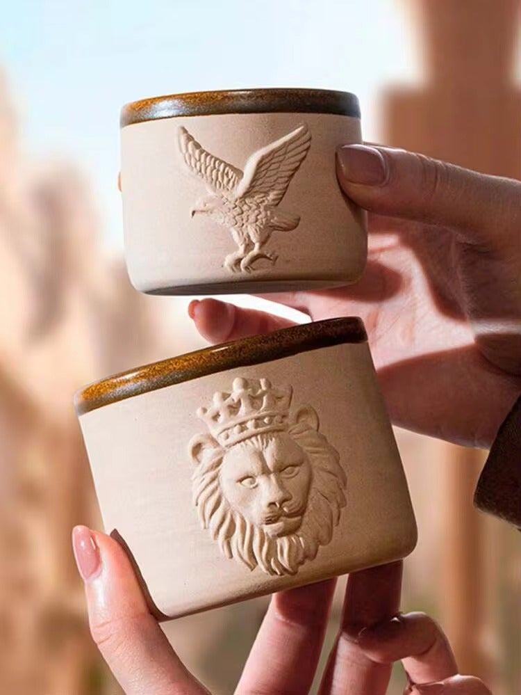 1pc Middle Eastern Saudi Arabian Style ThickCeramic Espresso Cup, Exclusive ExoticRoyal Style, 3D Embossed Animal HeadDesign, Handmade Thick Ceramic WithComfortable Grip, Fits Local Drinking Habits,Suitable For Home Use And Unique Gift,Showcasing Distinctive Regional  Aesthetics - Image 4