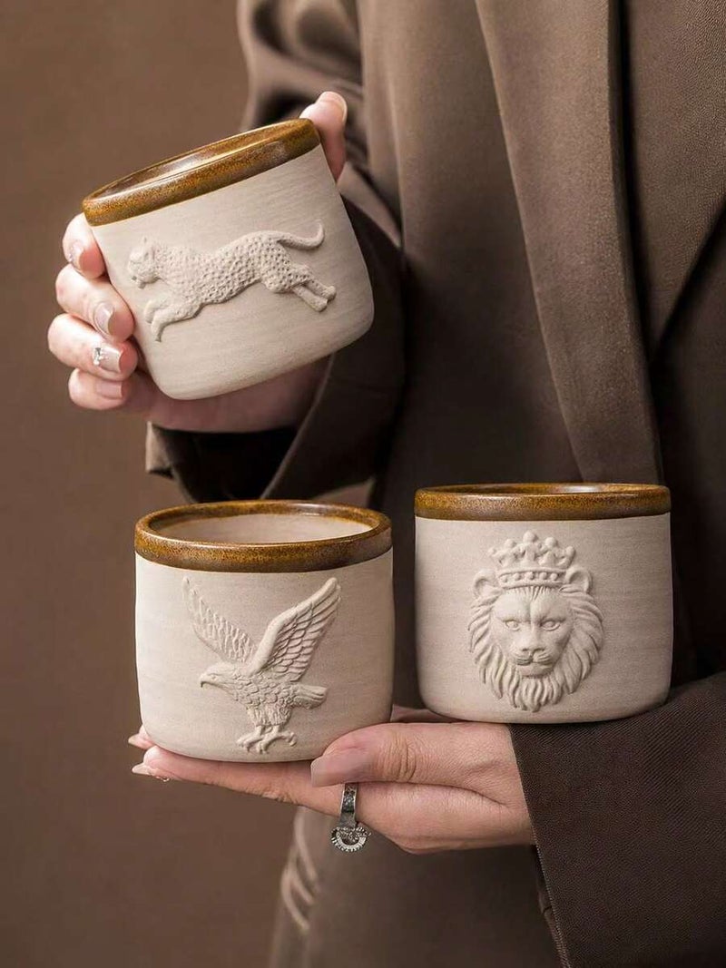 1pc Middle Eastern Saudi Arabian Style ThickCeramic Espresso Cup, Exclusive ExoticRoyal Style, 3D Embossed Animal HeadDesign, Handmade Thick Ceramic WithComfortable Grip, Fits Local Drinking Habits,Suitable For Home Use And Unique Gift,Showcasing Distinctive Regional  Aesthetics - Image 1