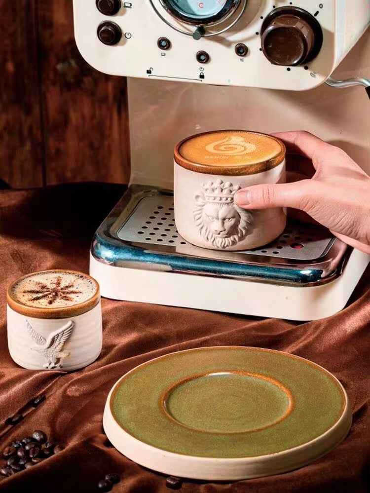 1pc Middle Eastern Saudi Arabian Style ThickCeramic Espresso Cup, Exclusive ExoticRoyal Style, 3D Embossed Animal HeadDesign, Handmade Thick Ceramic WithComfortable Grip, Fits Local Drinking Habits,Suitable For Home Use And Unique Gift,Showcasing Distinctive Regional  Aesthetics - Image 3