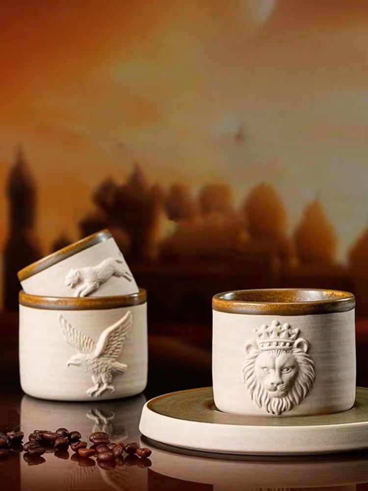 1pc Middle Eastern Saudi Arabian Style ThickCeramic Espresso Cup, Exclusive ExoticRoyal Style, 3D Embossed Animal HeadDesign, Handmade Thick Ceramic WithComfortable Grip, Fits Local Drinking Habits,Suitable For Home Use And Unique Gift,Showcasing Distinctive Regional  Aesthetics - Image 5