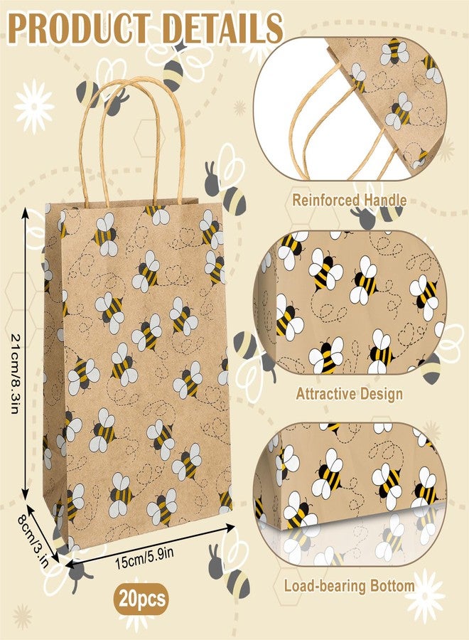 FYSUIMU 20Pcs Bee Paper Gift Bags with Handles Bumblebee Kraft Party Favor Bags Candy Goodie Treat Bag for World Bee Day Summer Birthday Party Supplies - Image 2