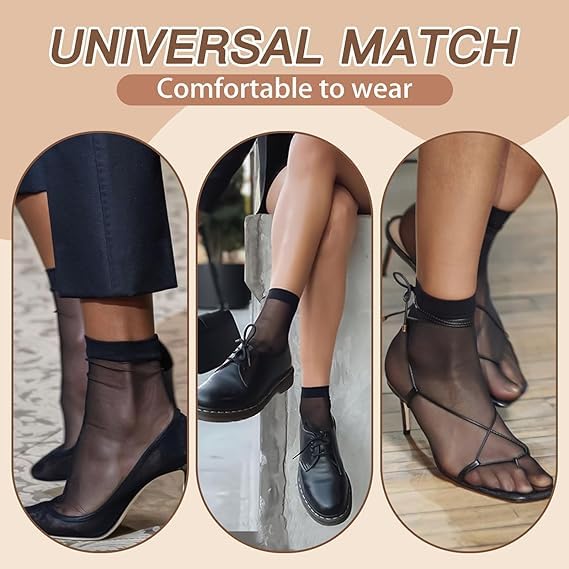 NEOBABY Ankle Length Socks/Stockings | Ultra-Thin Summer Skinny Transparent Nylon Socks for Women/Girl's (Pack of 10 Pairs, Skin & Black) - Image 5
