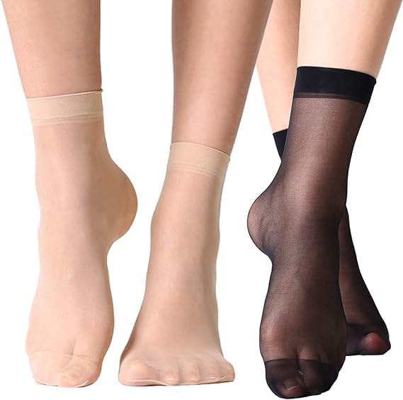 NEOBABY Ankle Length Socks/Stockings | Ultra-Thin Summer Skinny Transparent Nylon Socks for Women/Girl's (Pack of 10 Pairs, Skin & Black) - Image 3