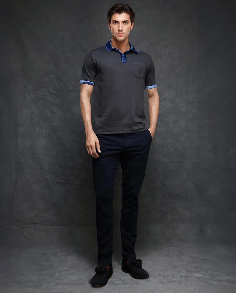 Rare Rabbit Men's Velvet Collar Structured Polo