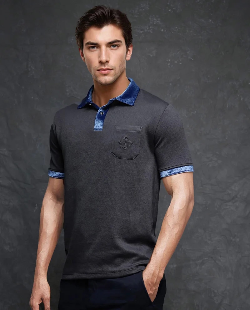 Rare Rabbit Men's Velvet Collar Structured Polo