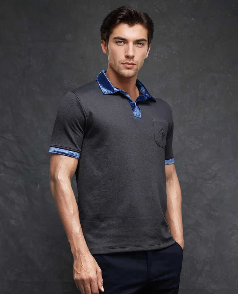 Rare Rabbit Men's Velvet Collar Structured Polo