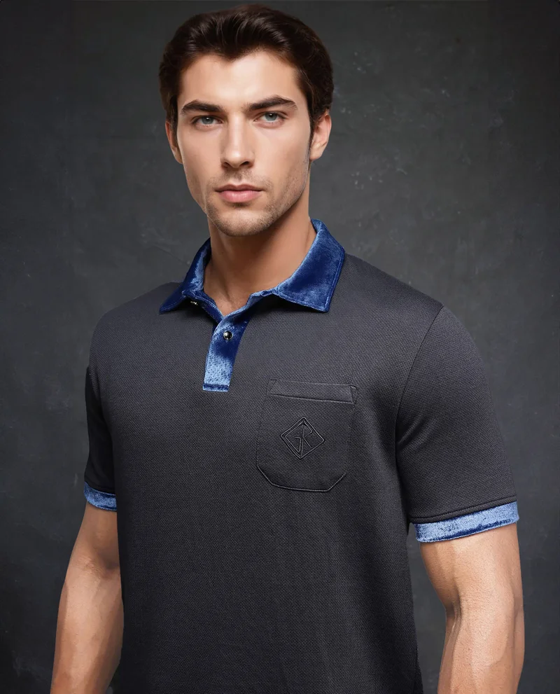 Rare Rabbit Men's Velvet Collar Structured Polo