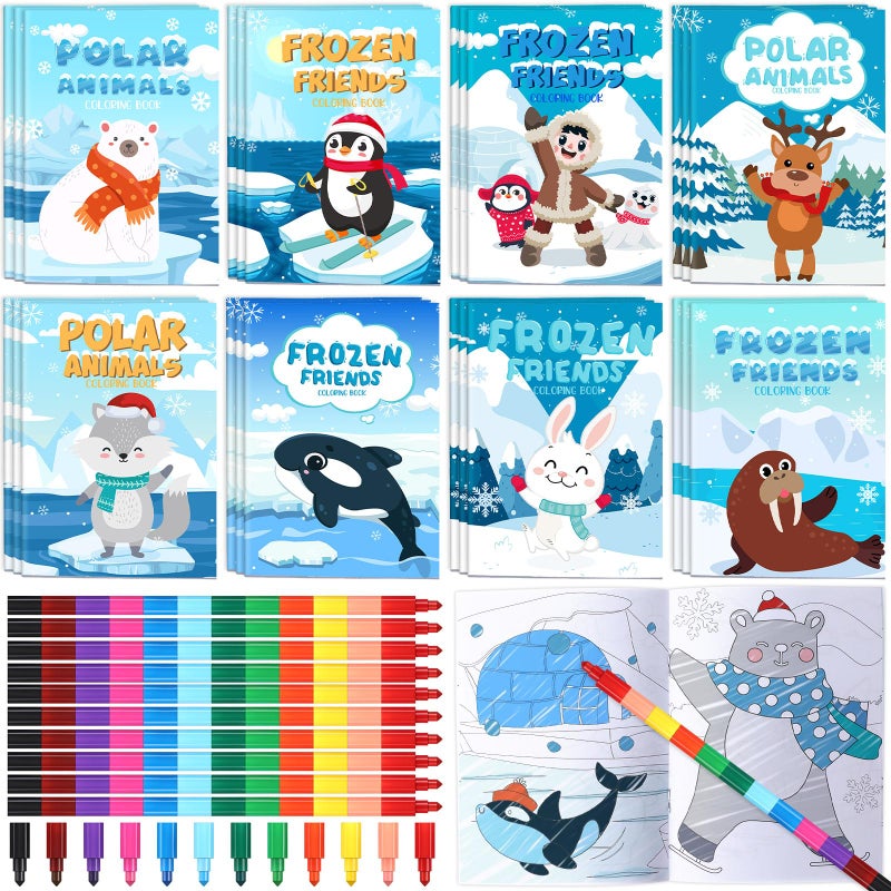 Funrous 24 Sets Winter Coloring Books with Crayons Bulk Winter Party Favors Pack Animals Polar Bear Penguin Coloring Pages for Toddlers Holiday Class Gifts Activity Supplies Goodies Bags Fillers - Image 2